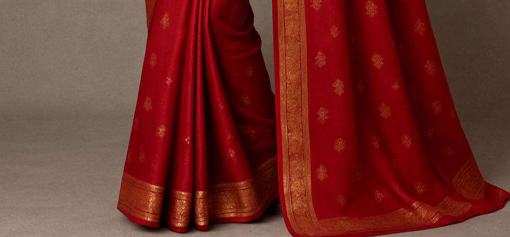 Elegant Maroon Silk Saree with Golden Zari Border – Traditional Festive Wear