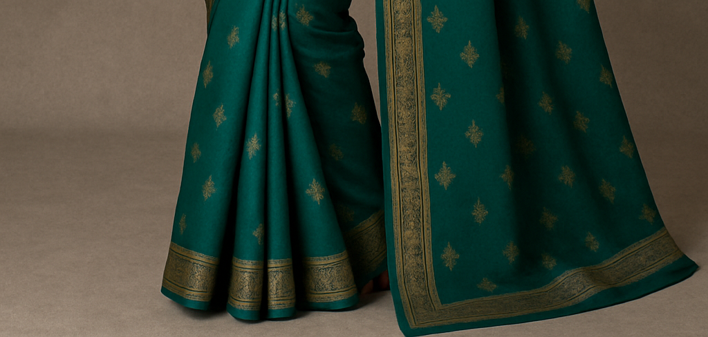 Elegant Teal Green Silk Saree with Golden Zari Work – Festive & Wedding Wear