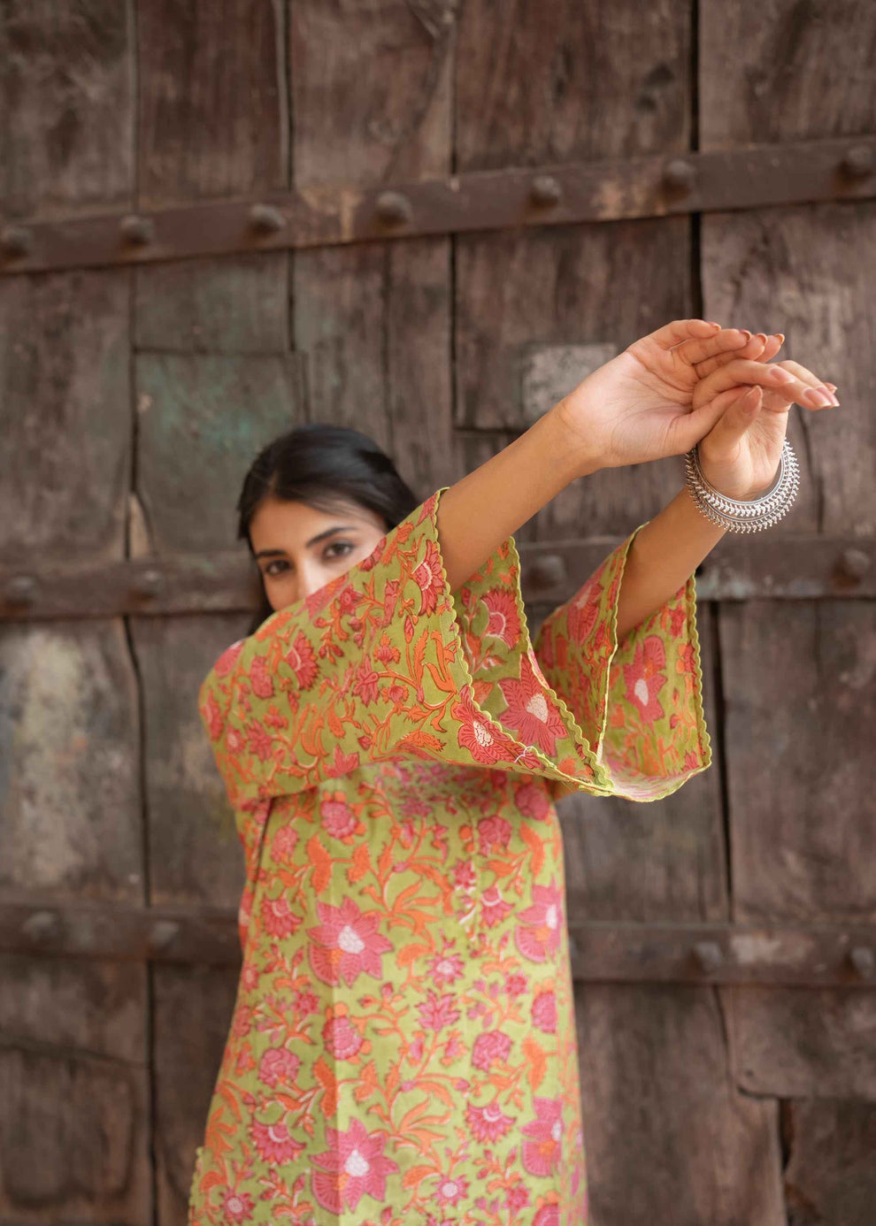 Kesariya Bloom Hand-Block Cotton Co-ord Set β Floral Print, Comfortable Fit