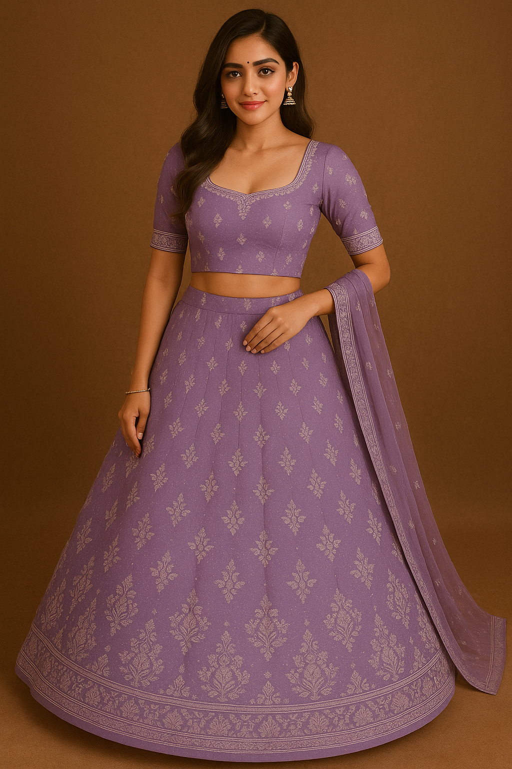 Lavender embroidered silk lehenga choli set with dupatta for women – traditional Indian ethnic wear