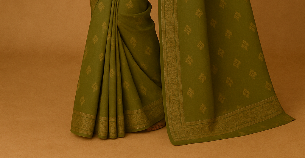 Elegant Olive Green Cotton Saree for Women – Handwoven Ethnic Wear with Subtle Motifs