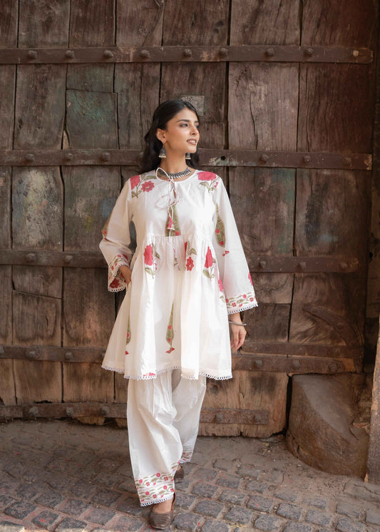 Gulzaar Hand-Block Kurta Set – Floral Print, 100% Cotton, Elegant & Comfortable