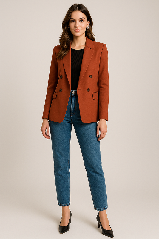 Rust Double-Breasted Women's Blazer - Classic Fit