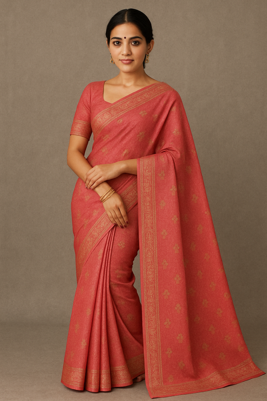 Graceful Rose Red Saree with Gold Woven Border