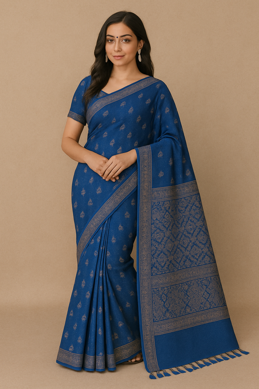 Elegant Royal Blue Kashmiri Woolen Saree for Women