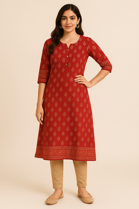 Elegant Maroon Printed Straight Kurta for Women - Ethnic Wear